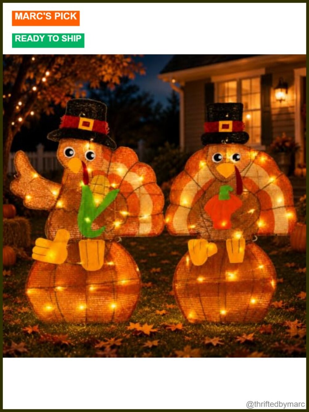 2PCS Lighted Thanksgiving Turkey Yard Decor 30in Metal LED Outdoor